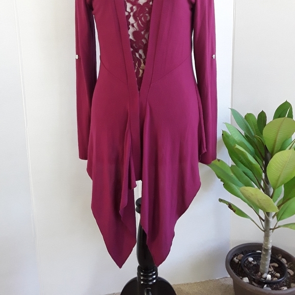 SHANA K LACE 2 PIECE PLUM CARDIGAN SZ L - Picture 4 of 8